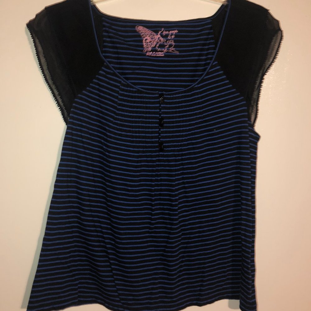 Free People Striped Top with Sheer Cap Sleeves